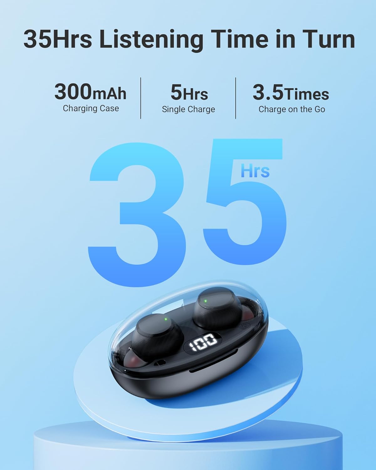 Auriculares Bluetooth RAUGEE con Estuche de Carga - Auriculares IPX7 Resistentes al Agua