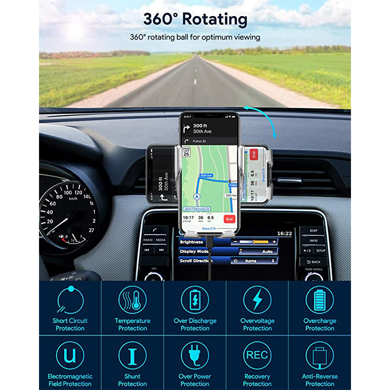 Soporte de Cargador Inalámbrico para Coche con Sujeción Automática para iPhone Samsung Xiaomi