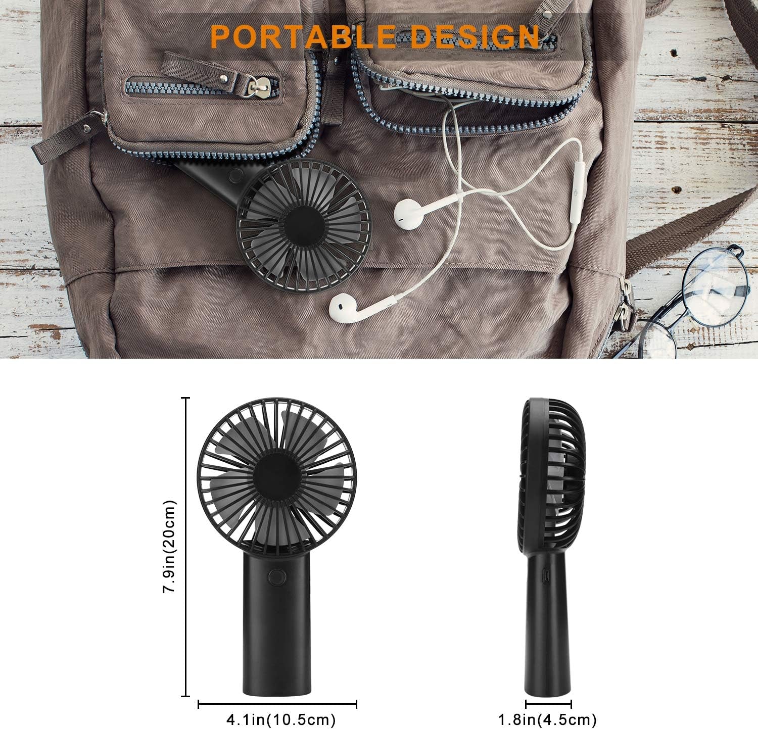 Ventilador Portátil de Mano con Batería Recargable de 4400mAh, 6-15 Horas de Funcionamiento, Ideal para Actividades al Aire Libre y Regalo de Verano