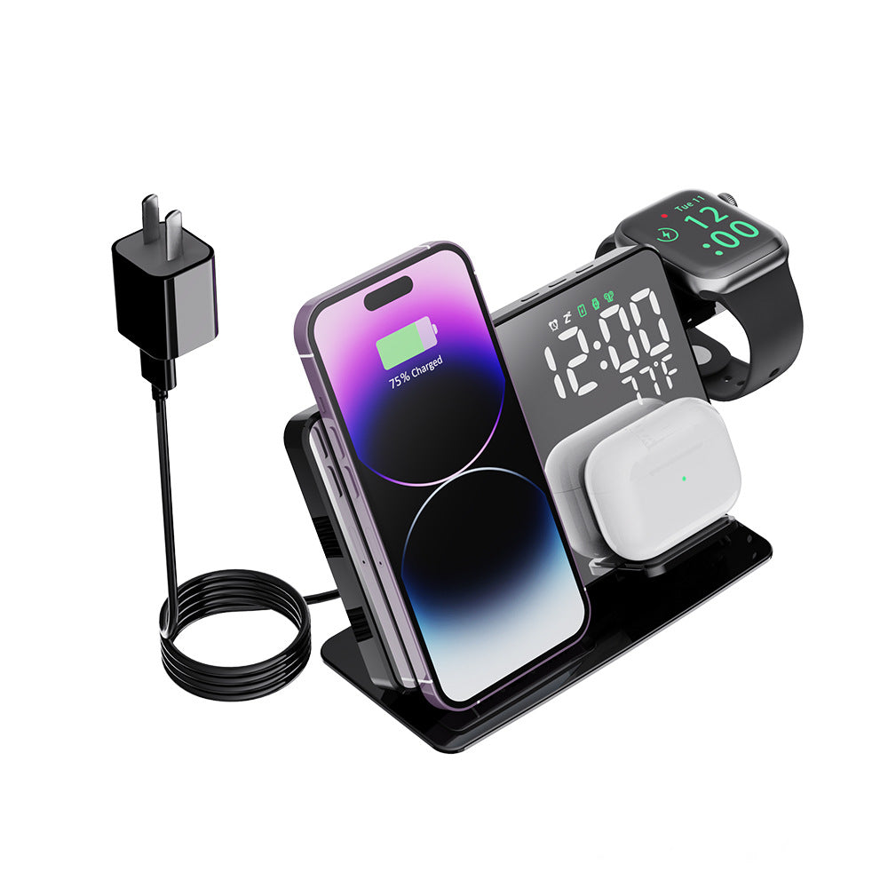 Estación de Carga Inalámbrica 6 en 1 con Reloj Despertador y Pantalla de Temperatura para iPhone, Apple Watch y Airpods 2/3/Pro