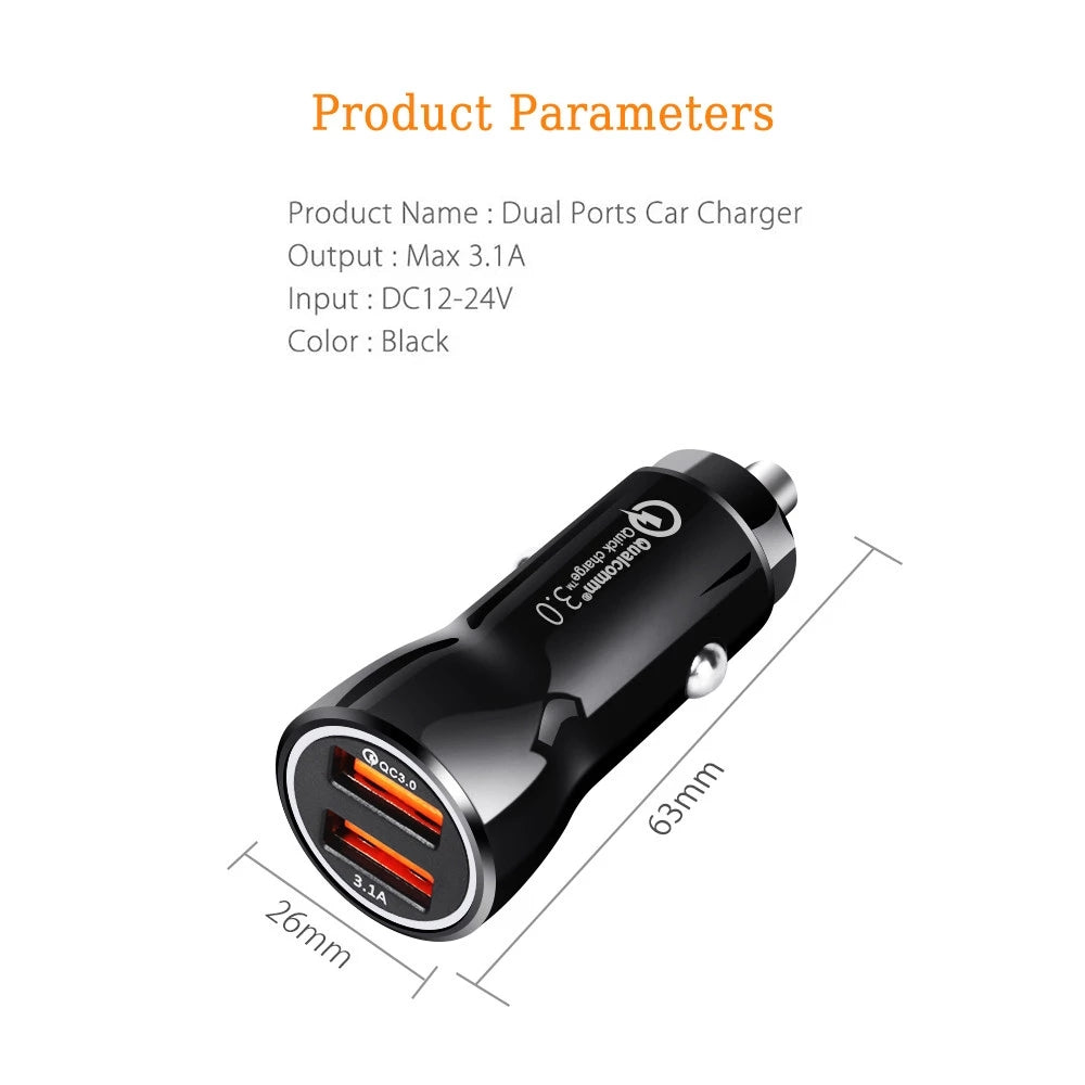 Cargador de Coche Doble USB 30W QC 3.0 Adaptador Mini para Encendedor de Cigarrillos para iPhone 11 12 Pro Mini Max